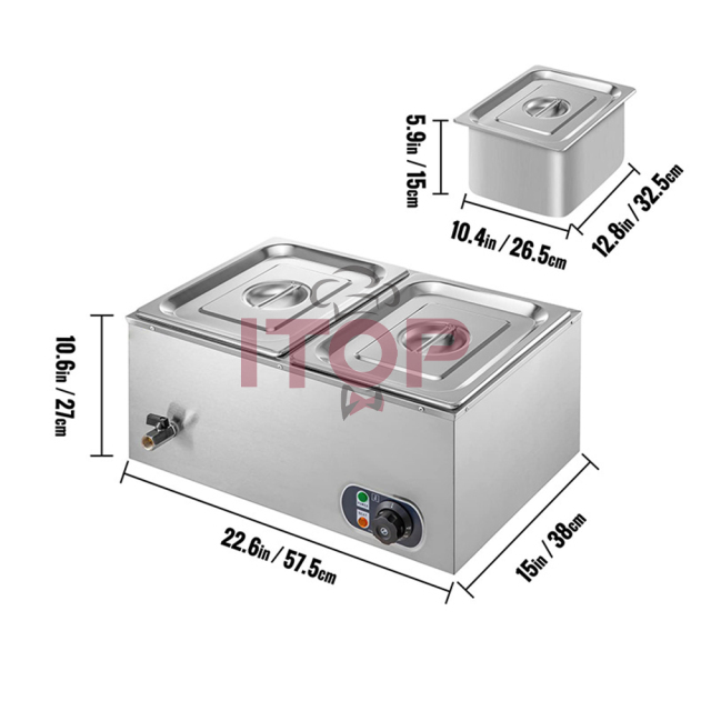 Stainless Steel 2 GN Pans Electrical Table Top Buffet Bain-marie Pot Food Warmer For Restaurant Buffet