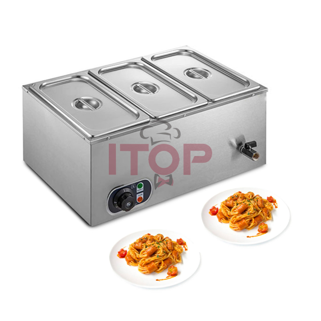 3 GN Trays Stainless Steel Electric Water Bath Bain Marie With Adjustable Temperature Controls