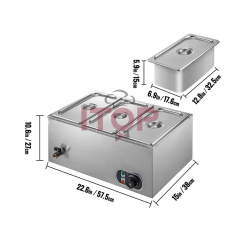 3 GN Trays Stainless Steel Electric Water Bath Bain Marie With Adjustable Temperature Controls