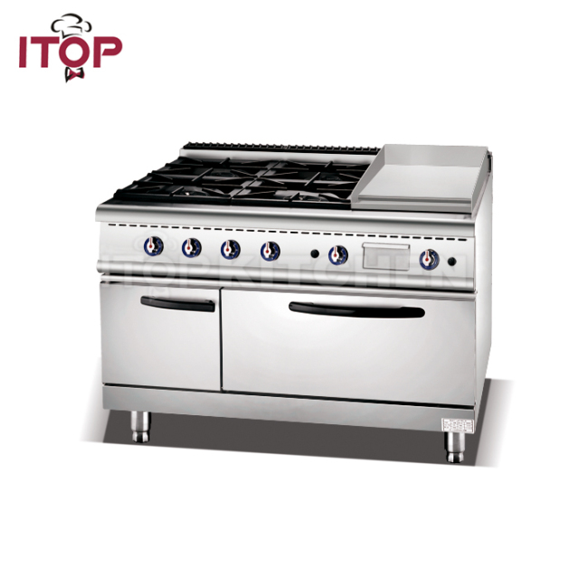 Free Standing Restaurant Commercial Stove Gas Cooker 4-burner Stove And Griddle With Oven