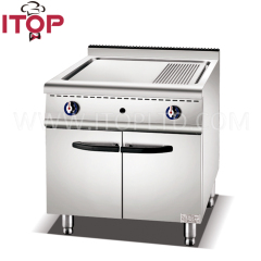 Catering Kitchen Cooking Equipment Freestanding Stainless Steel Gas Griddle 2/3 Flat & 1/3 Grooved With Cabinet