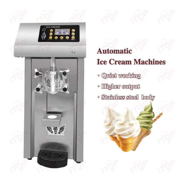 304 Stainless Steel Imported Compressor Commercial Auto Soft Ice Cream Making Machine Maker 1 Flavor With Cone Holder