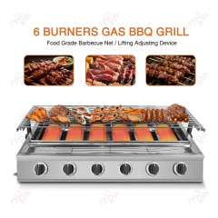 Stainless Steel Gas 6 Burners Tabletop Barbecue Grill Smokeless Outdoor Bbq Barbecue Grill Machine