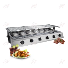Stainless Steel Gas 6 Burners Tabletop Barbecue Grill Smokeless Outdoor Bbq Barbecue Grill Machine