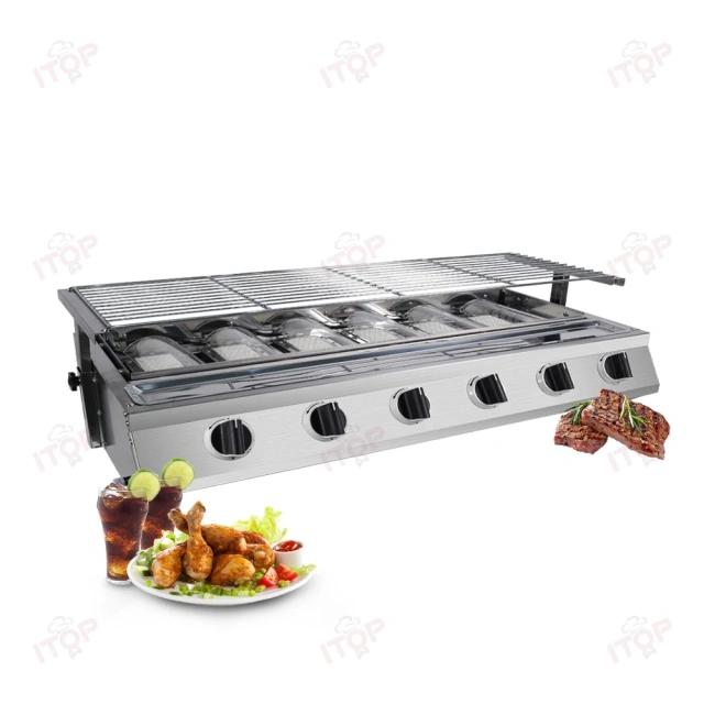 Stainless Steel Gas 6 Burners Tabletop Barbecue Grill Smokeless Outdoor Bbq Barbecue Grill Machine
