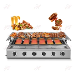 Stainless Steel Gas 6 Burners Tabletop Barbecue Grill Smokeless Outdoor Bbq Barbecue Grill Machine
