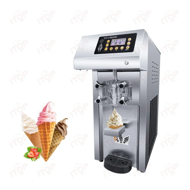 304 Stainless Steel Imported Compressor Commercial Auto Soft Ice Cream Making Machine Maker 1 Flavor With Cone Holder