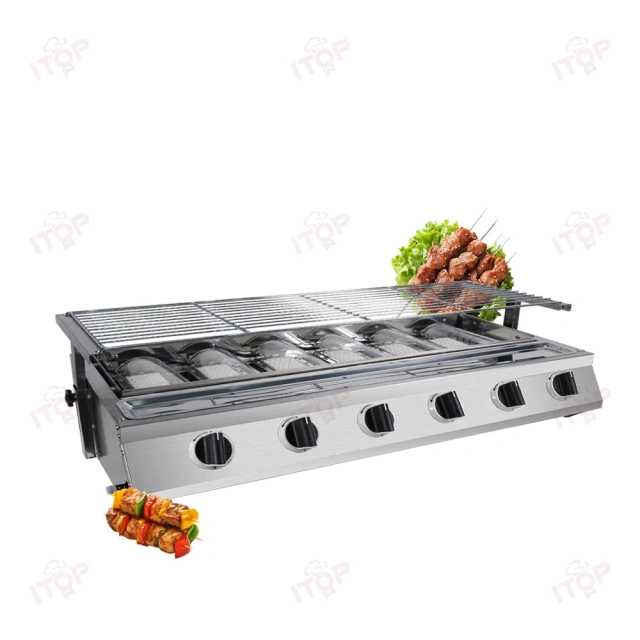 Stainless Steel Gas 6 Burners Tabletop Barbecue Grill Smokeless Outdoor Bbq Barbecue Grill Machine