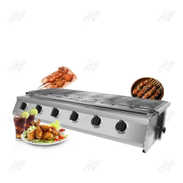 Stainless Steel Gas 6 Burners Tabletop Barbecue Grill Smokeless Outdoor Bbq Barbecue Grill Machine