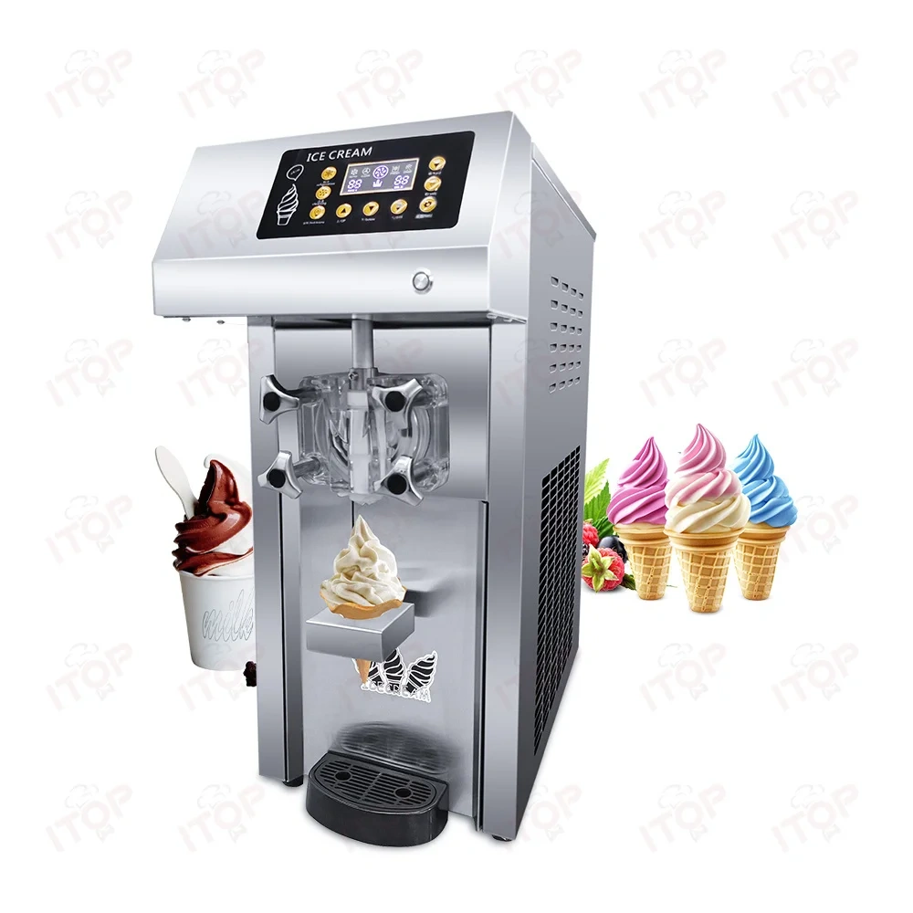304 Stainless Steel Imported Compressor Commercial Auto Soft Ice Cream Making Machine Maker 1 Flavor With Cone Holder
