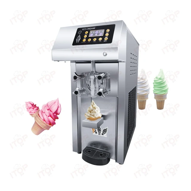 304 Stainless Steel Imported Compressor Commercial Auto Soft Ice Cream Making Machine Maker 1 Flavor With Cone Holder