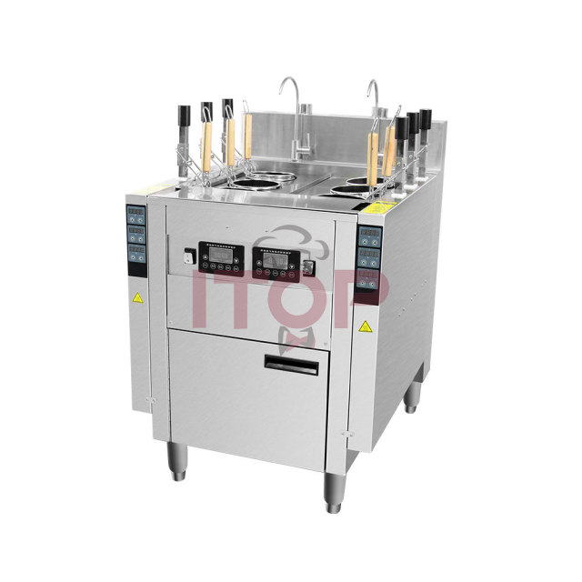 Commercial Smart Timer Rapid Ramen Cooker Automatic Pasta Cooker 6 Heads Automatic Lift-up Gas Noodle Cooker