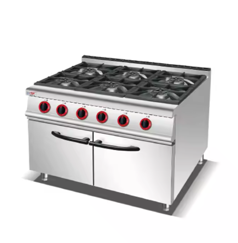 Restaurant Kitchen Equipment 6 Burners Stoves With Cabinet Stainless Steel Gas Range For Food Service Industry