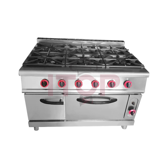 6 Burners Heavy Duty Commercial Hotel Cooking Equipment Gas Range Stove With Gas Oven