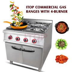 Full Series Restaurant Kitchen Equipment Stainless Steel Gas 4 Cookers Burners Stoves With Cabinet
