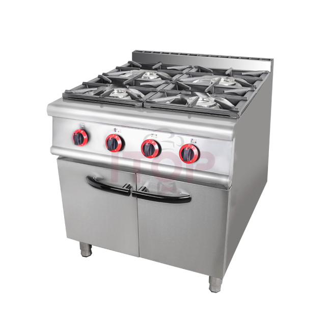 Full Series Restaurant Kitchen Equipment Stainless Steel Gas 4 Cookers Burners Stoves With Cabinet