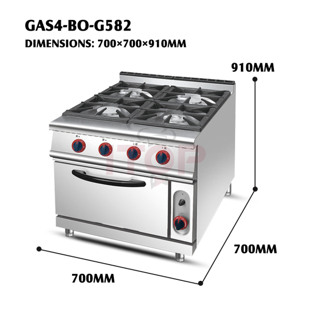 Commercial Kitchen Equipments Stainless Steel 4 Burners Gas Stoves With Gas Oven For Restaurant Hotel Kitchen Solution