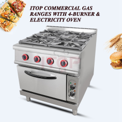 Multifunctional Free Standing 4 Burners Gas Stove With Electric Baking Oven For Restaurant Hotel Kitchen Solution