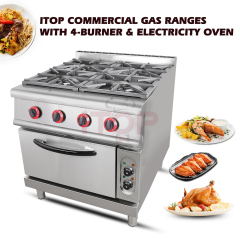 Multifunctional Free Standing 4 Burners Gas Stove With Electric Baking Oven For Restaurant Hotel Kitchen Solution