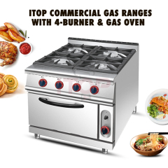 Commercial Kitchen Equipments Stainless Steel 4 Burners Gas Stoves With Gas Oven For Restaurant Hotel Kitchen Solution