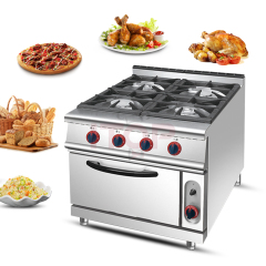 Commercial Kitchen Equipments Stainless Steel 4 Burners Gas Stoves With Gas Oven For Restaurant Hotel Kitchen Solution