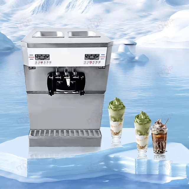 58L/H Dual Operating Control Systems Commercial Table Top Soft Ice Cream Machine Stainless Steel 3 Flavors