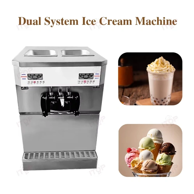 58L/H Dual Operating Control Systems Commercial Table Top Soft Ice Cream Machine Stainless Steel 3 Flavors