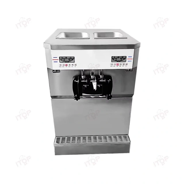 58L/H Dual Operating Control Systems Commercial Table Top Soft Ice Cream Machine Stainless Steel 3 Flavors