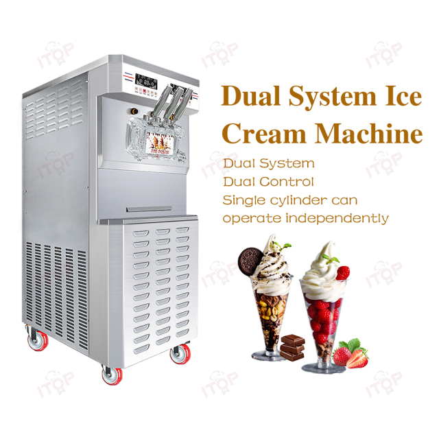 58l/h Soft Ice Cream Maker Double Compressors Wtih Gear Pump 3 Flavours Soft Ice Cream Machine 10l*2 Hopper
