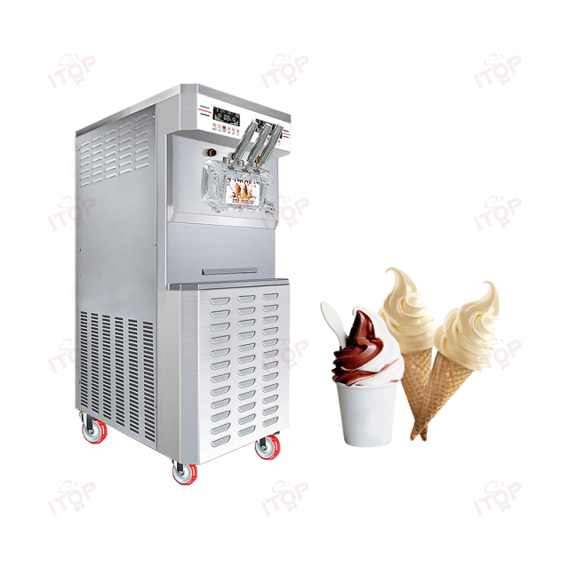 58l/h Soft Ice Cream Maker Double Compressors Wtih Gear Pump 3 Flavours Soft Ice Cream Machine 10l*2 Hopper