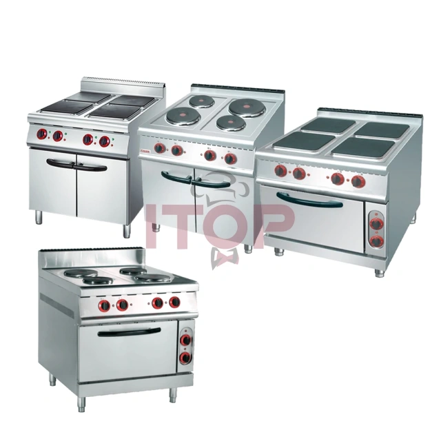 Commercial Restaurant Hotel Kitchen Stainless Steel Electric 4 Round Hot Plate Stove With Oven Electric Range Oven