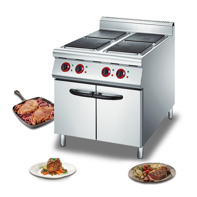 Restaurant Kitchen Cooking Equipment Durable Electric 4 Square Heat Plate Cooker With Cabinet