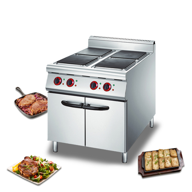 Restaurant Kitchen Cooking Equipment Durable Electric 4 Square Heat Plate Cooker With Cabinet