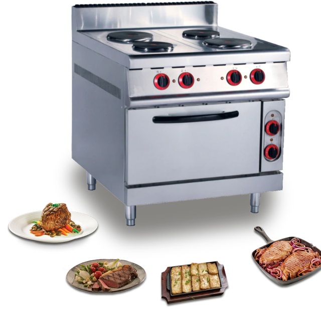 Commercial Restaurant Hotel Kitchen Stainless Steel Electric 4 Round Hot Plate Stove With Oven Electric Range Oven