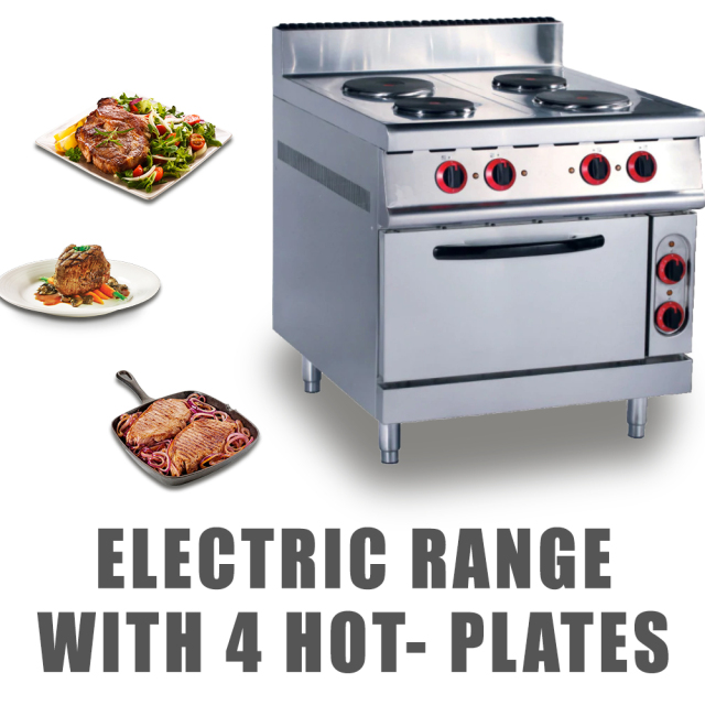 Commercial Restaurant Hotel Kitchen Stainless Steel Electric 4 Round Hot Plate Stove With Oven Electric Range Oven