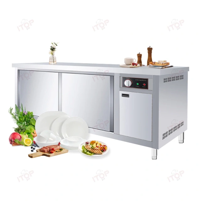 Industrial Stainless Steel Work Table With Sliding Door for Food Prep Kitchen Dish Warmer for Hotels Restaurants