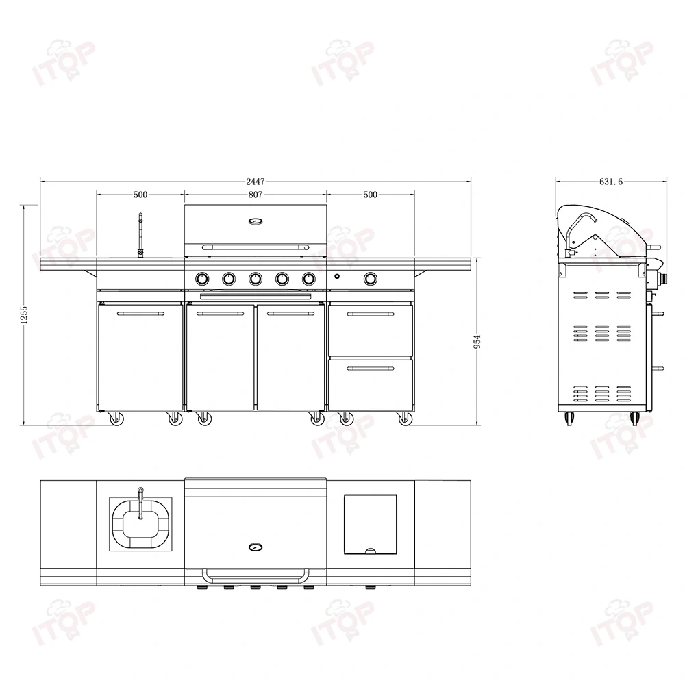 Customizable Luxury Commercial Villa Courtyard Kitchen Outdoor Bbq Grill Set With Bbq Grill Kitchen Cabinet Washing Sink Freezer