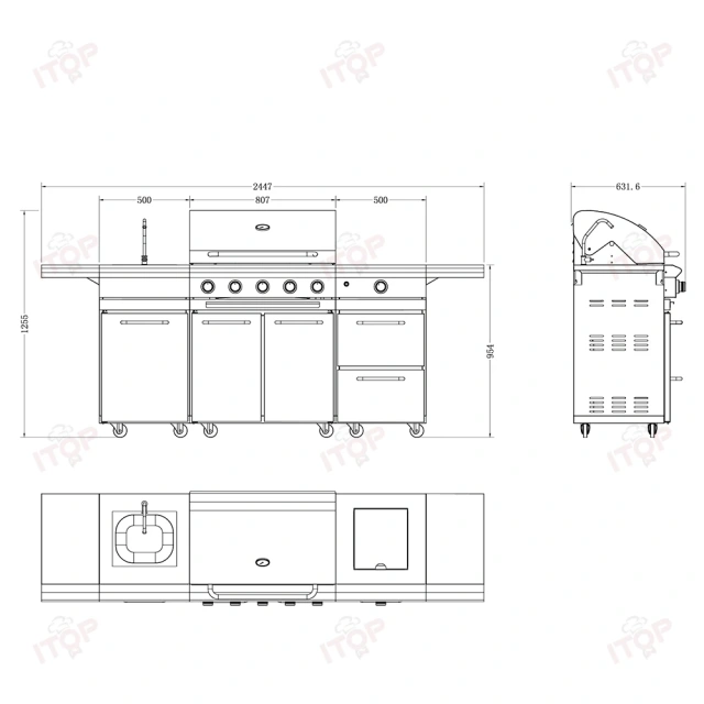 Customizable Luxury Commercial Villa Courtyard Kitchen Outdoor Bbq Grill Set With Bbq Grill Kitchen Cabinet Washing Sink Freezer