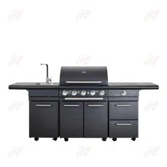 Customizable Luxury Commercial Villa Courtyard Kitchen Outdoor Bbq Grill Set With Bbq Grill Kitchen Cabinet Washing Sink Freezer