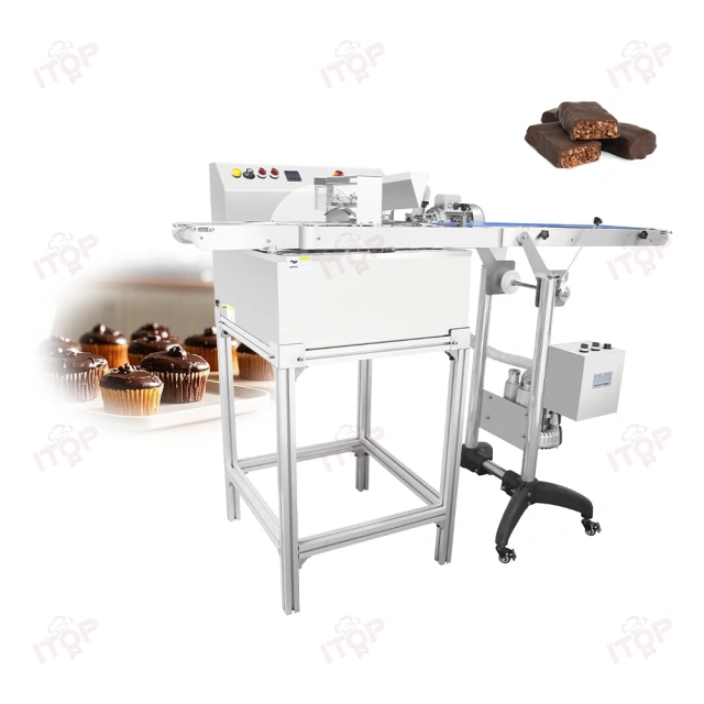 Donuts Chocolate Tempering Coating Machine Cashew Nuts Dry Fruit Industrial Chocolate Spray Coating Machine With Vibration Table