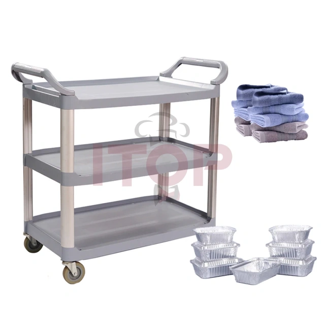 Multifunctional PP Kitchen Storage Rack Trolley for Service Restaurant Hotel Cleaning and Bar Laundry Cart Use