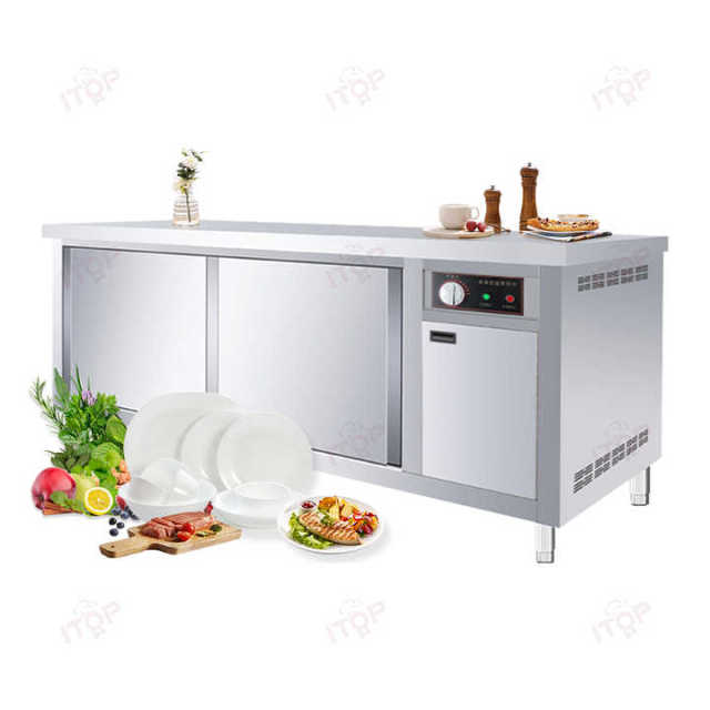 Industrial Stainless Steel Work Table With Sliding Door for Food Prep Kitchen Dish Warmer for Hotels Restaurants
