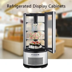 105l Commercial Glass Front Open Round Rotating Cake Display Refrigeration Showcase With Double Layers Tempered Glass
