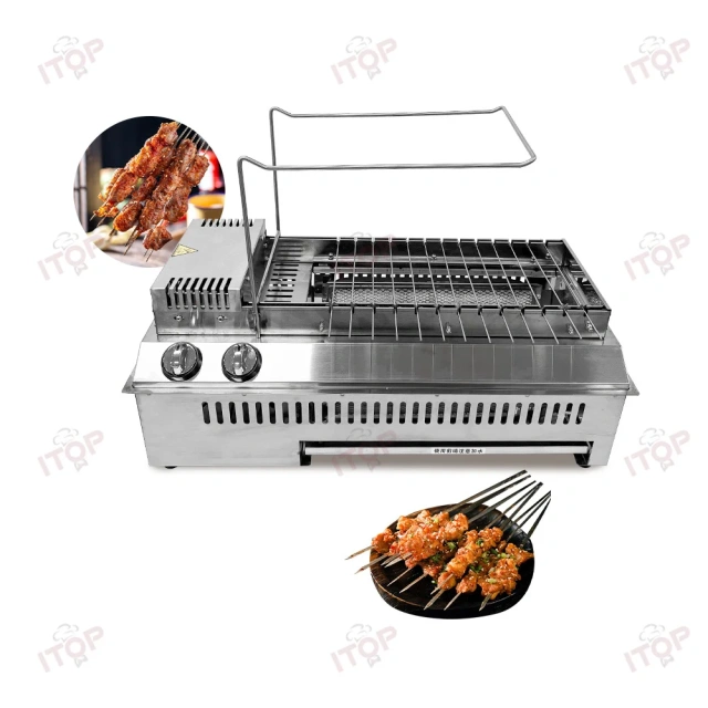 Automatic Flip Skewers Kebab Machine Commerical Indoor Gas Grills 360 Rotary Kebab Sticks Stainless Steel Barbecue Grill