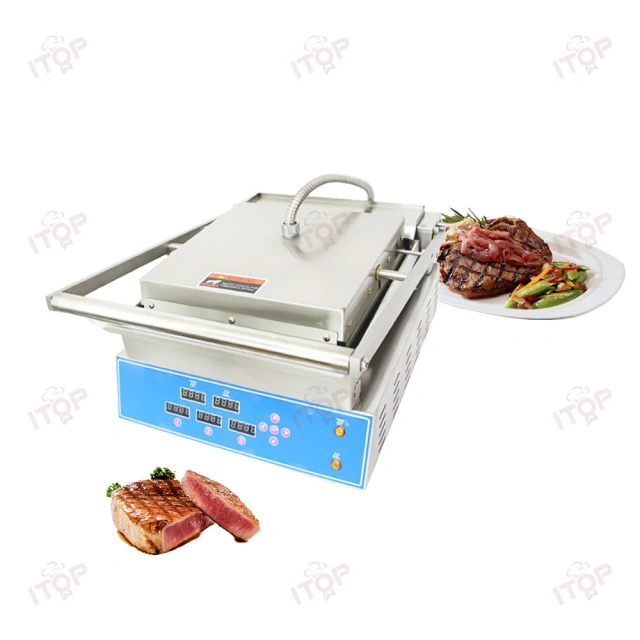 Stainless Steel Steak Grill Burger Griddle Electric Panini Press Grill Double Independent Heating Non-stick Grill Pan