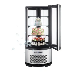 105l Commercial Glass Front Open Round Rotating Cake Display Refrigeration Showcase With Double Layers Tempered Glass