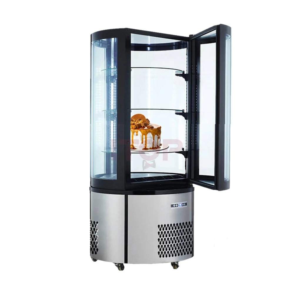 105l Commercial Glass Front Open Round Rotating Cake Display Refrigeration Showcase With Double Layers Tempered Glass
