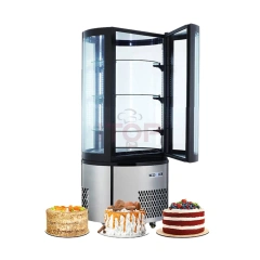 105l Commercial Glass Front Open Round Rotating Cake Display Refrigeration Showcase With Double Layers Tempered Glass