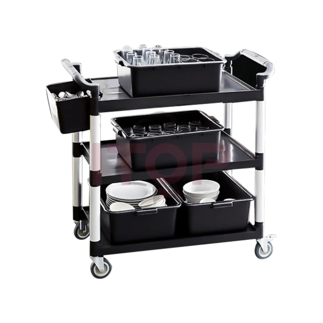 Multifunctional PP Kitchen Storage Rack Trolley for Service Restaurant Hotel Cleaning and Bar Laundry Cart Use