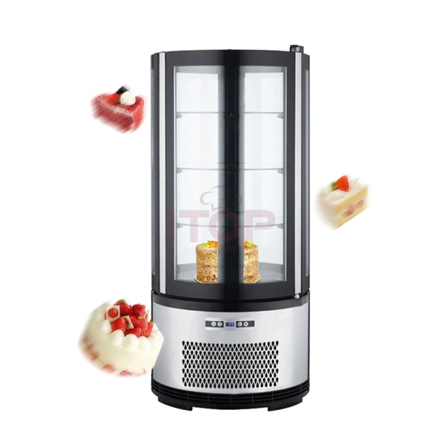 105l Commercial Glass Front Open Round Rotating Cake Display Refrigeration Showcase With Double Layers Tempered Glass